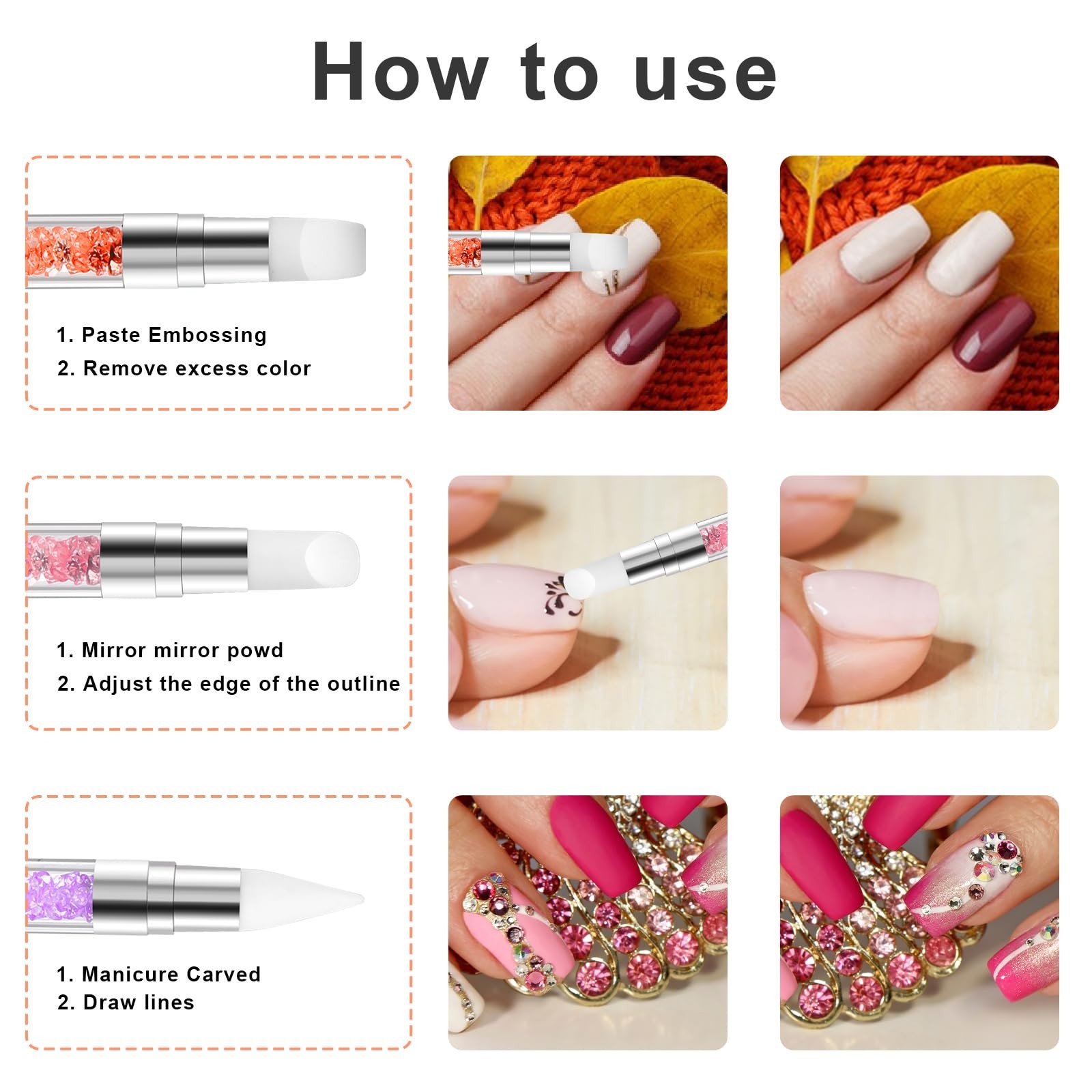 5 Pcs Nail Art Sculpture Pen Dual Tipped Silicone Tools 5 pcs style C