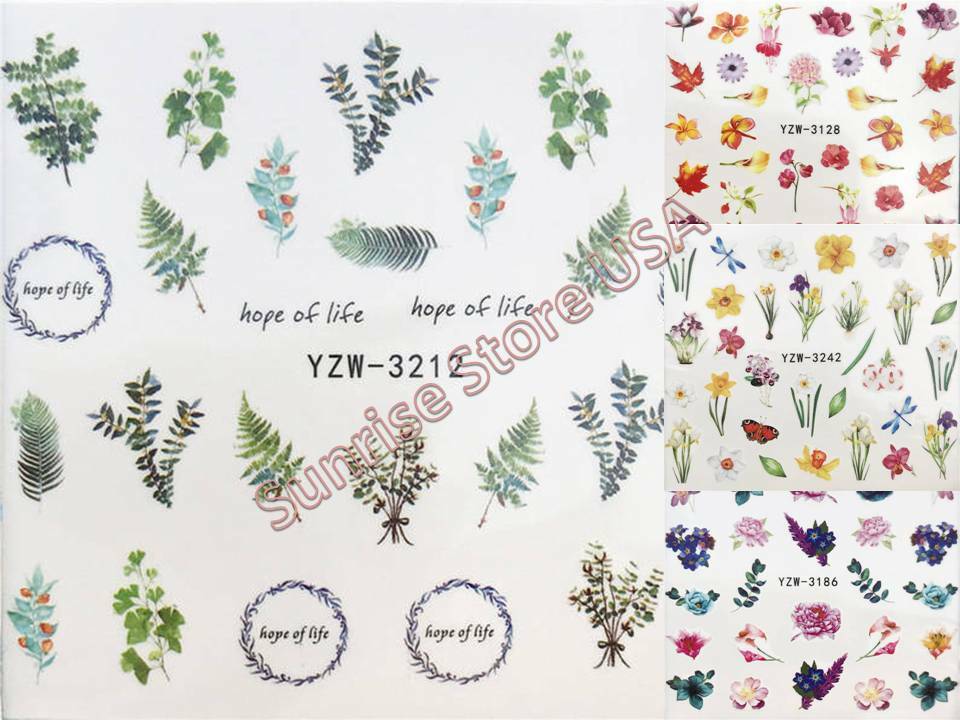 Nail Art Water Transfer Sticker Flower Leaves Butterfly bird Floral Decals