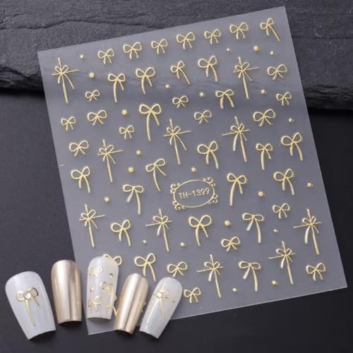Golden Bow Nail Art Stickers Decals Cute Bow Tie Valentines golden bow tie