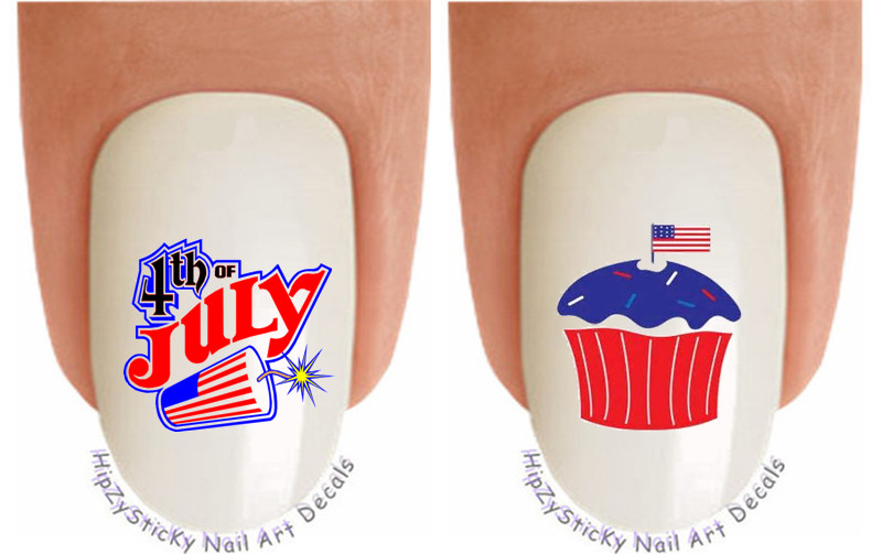 Nail Art J710 July 4th Cupcake Flag Fireworks Waterslide Nail Decals Transfers