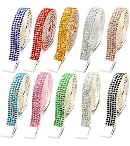 10 Rolls Self Adhesive Rhinestone Ribbon Crystal Diamond Sticker Bling 4 Rows