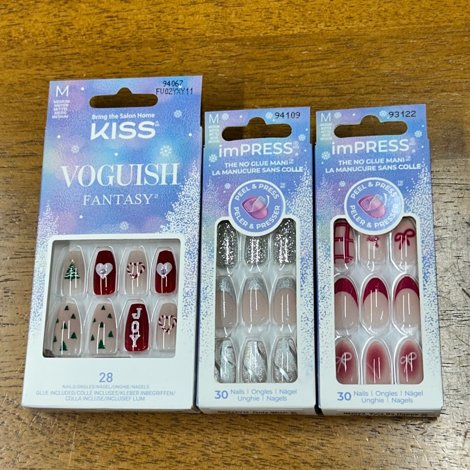 KISS imPRESS Holiday Press On Nails Bundle Christmas Red Silver Joy 3 Packs NEW