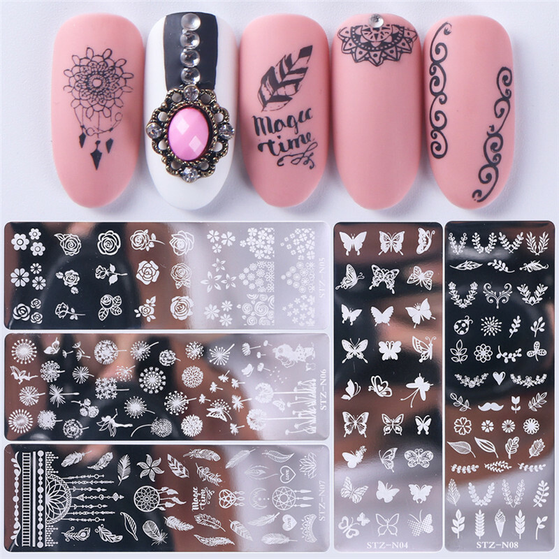 Reusable Nail Art Stamping Plates Flower Nail Stencils Template Gels Polish DIY⊥