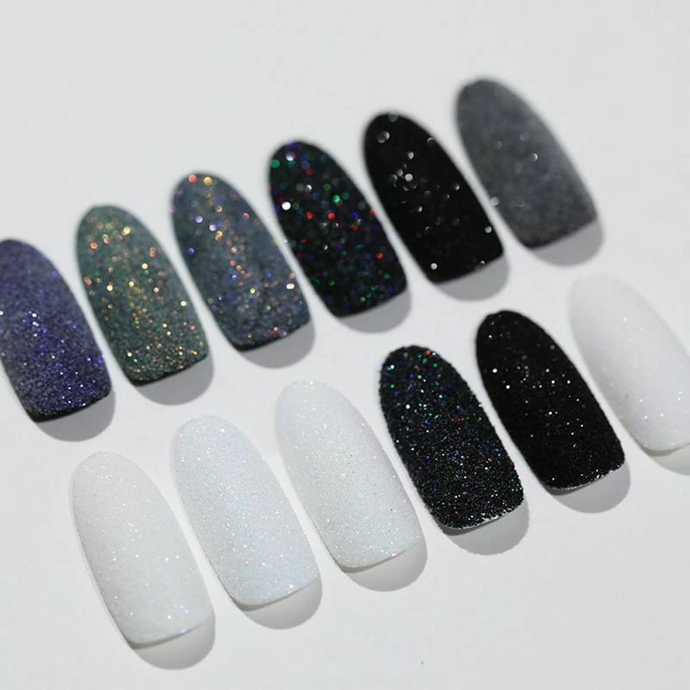 0.2mm Black Nail Glitter White Rainbow Holographic Shining Sugar Nail Glitter…