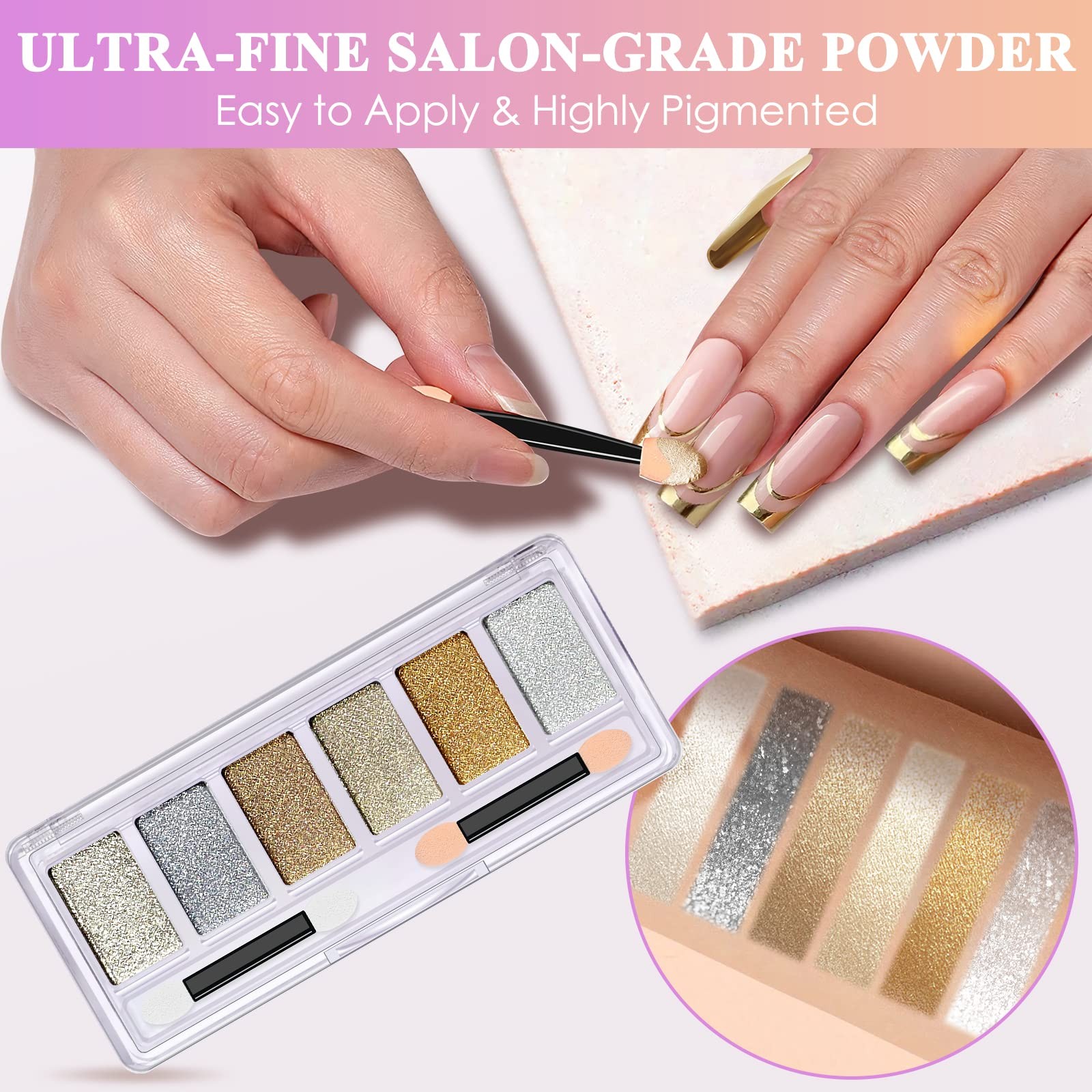 Gold Silver Chrome Nail Powder, 6 Colors Holographic Unicorn Iridescent Nail …