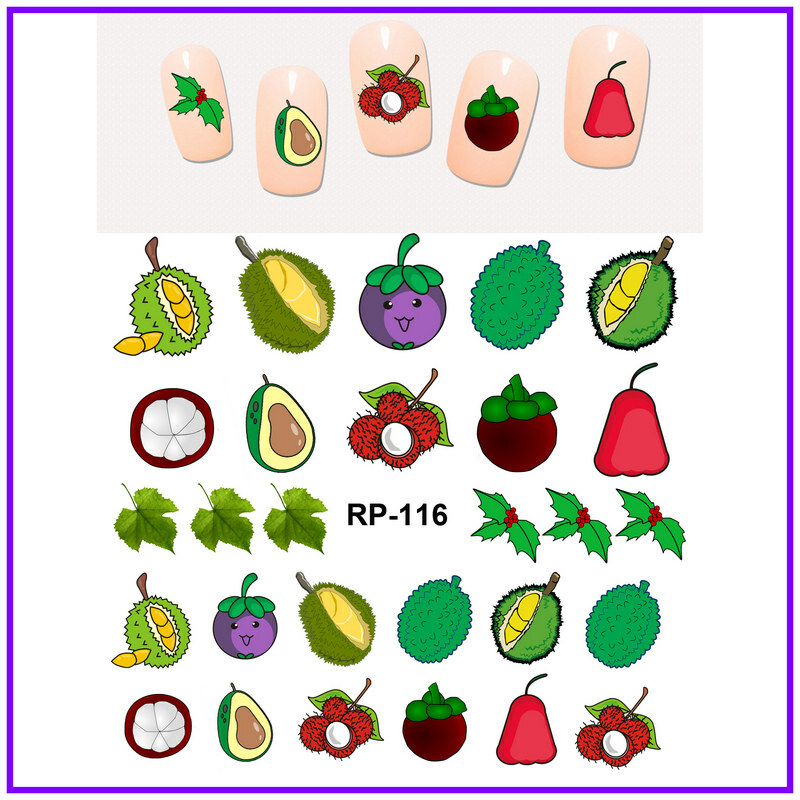 Nail art water transfer sticker decal lychee avocado green leaves RP116