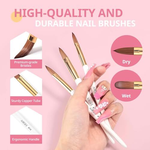 3PCS Acrylic Nail Brush Set, Size 8/10/14 Beginner & Professional Nail