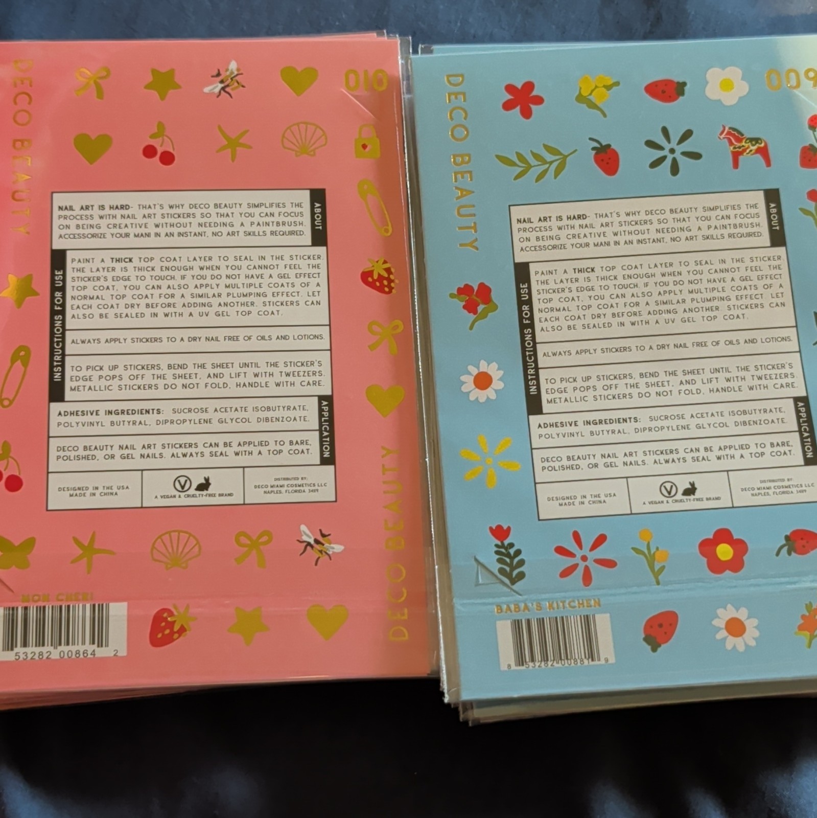 Deco Beauty Nail Art Stickers 2 Sheets Mon Cheri/Baba’s Kitchen Lot of 2 Flowers