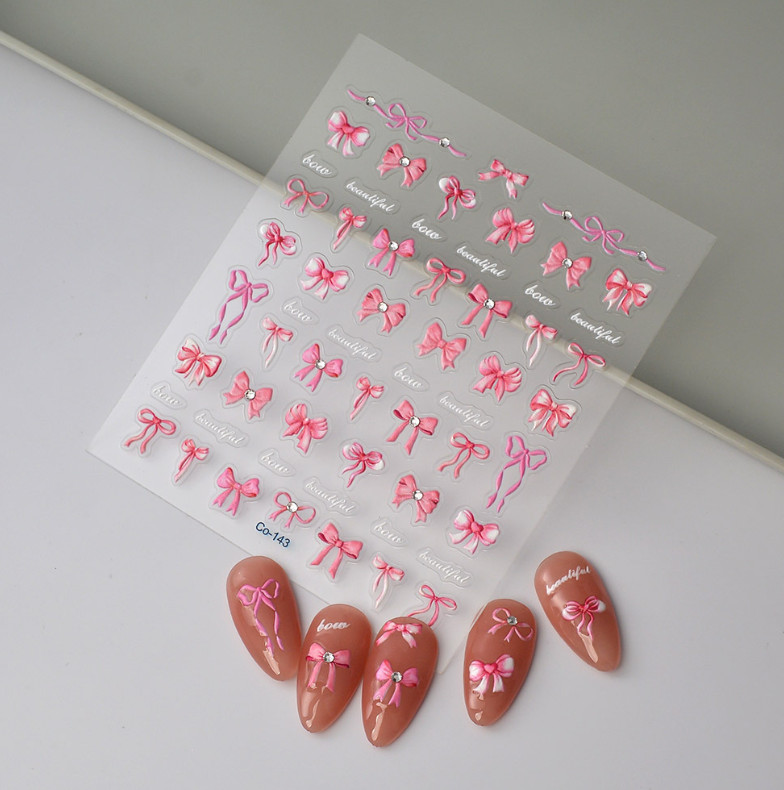 5D Embossed Pink Bowknot Nail Art Peel Decor Stickers Co143 NH23