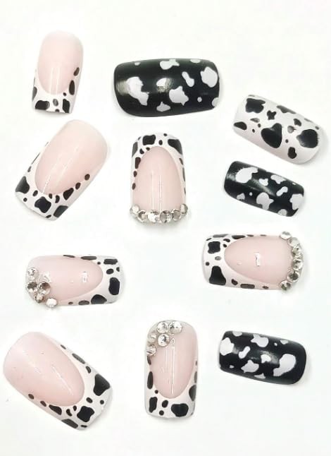 24pcs European & American Minimalist Cow Print & Square, White and light pink