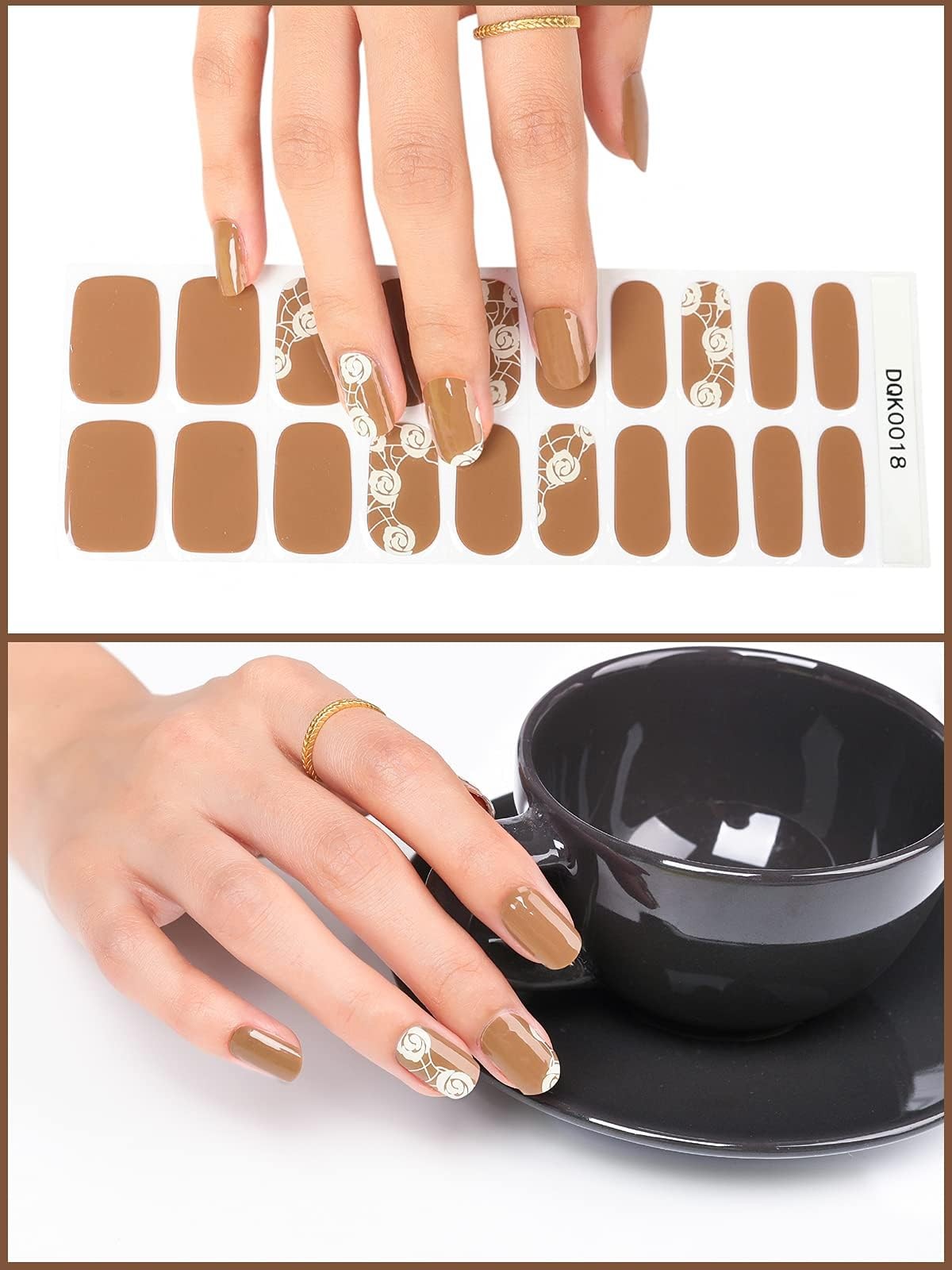 40PCS Gel Nail Polish Strips, Kalolary Brown Rose Full Cover Gel Nail Stickers