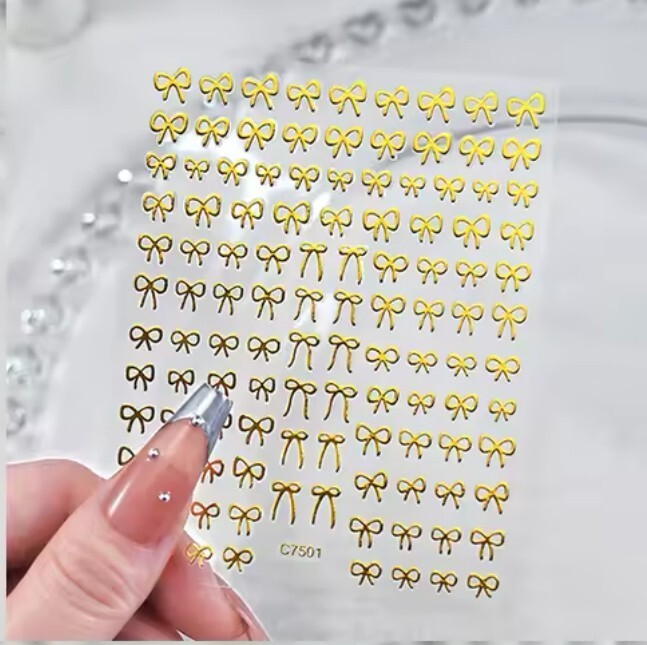 Minimalist Bow Nail Art Stickers Black White Gold Silver Red Ribbon Gel Nail