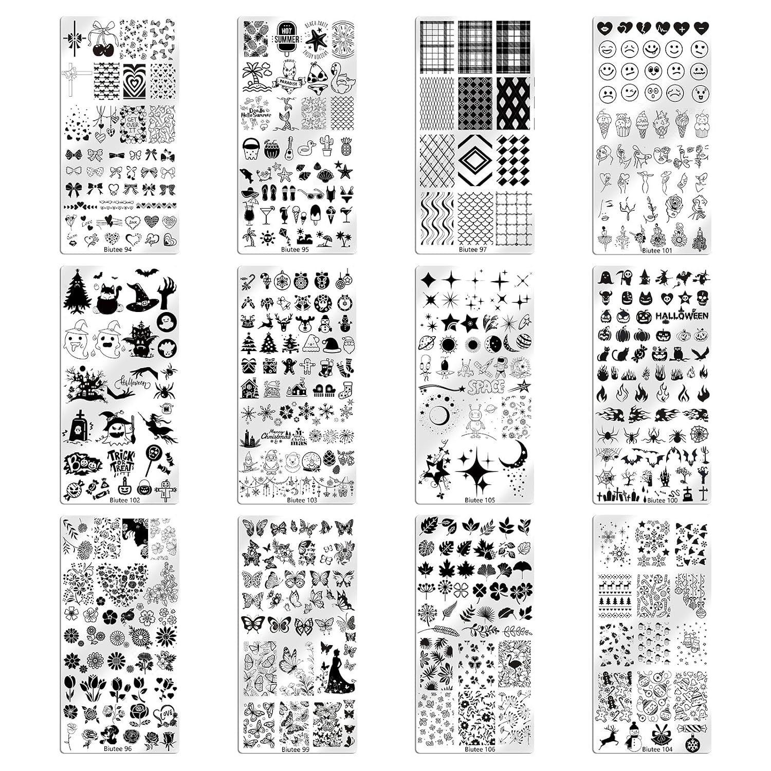 Biutee Nail Stamping Plate Set 12PCS Nail Art Stamp Plates 8PCS Stamping Nail Ge