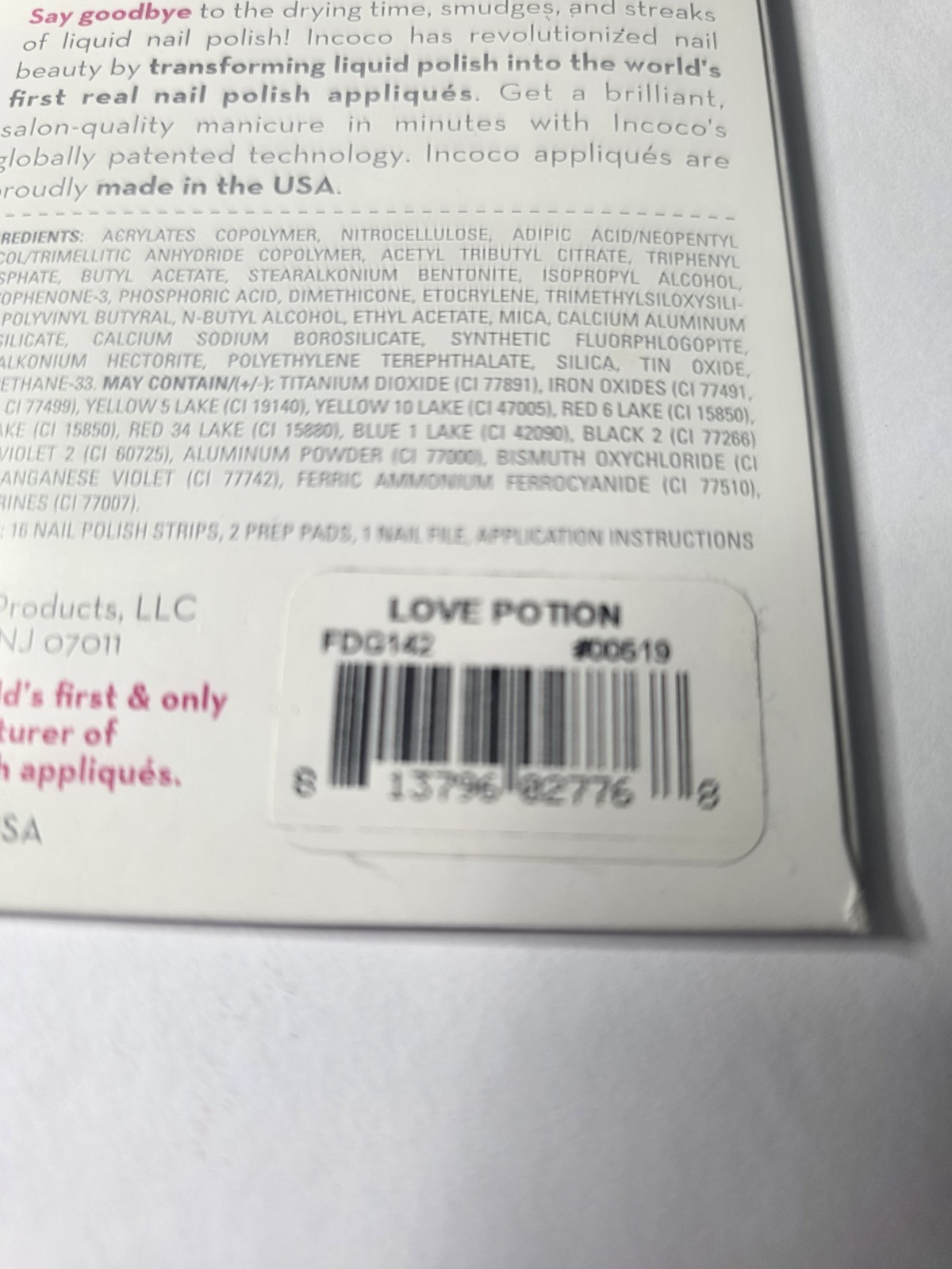 Incoco Love Potion Pink/Clear Glitter Nail Polish Strips Short Square FDG142
