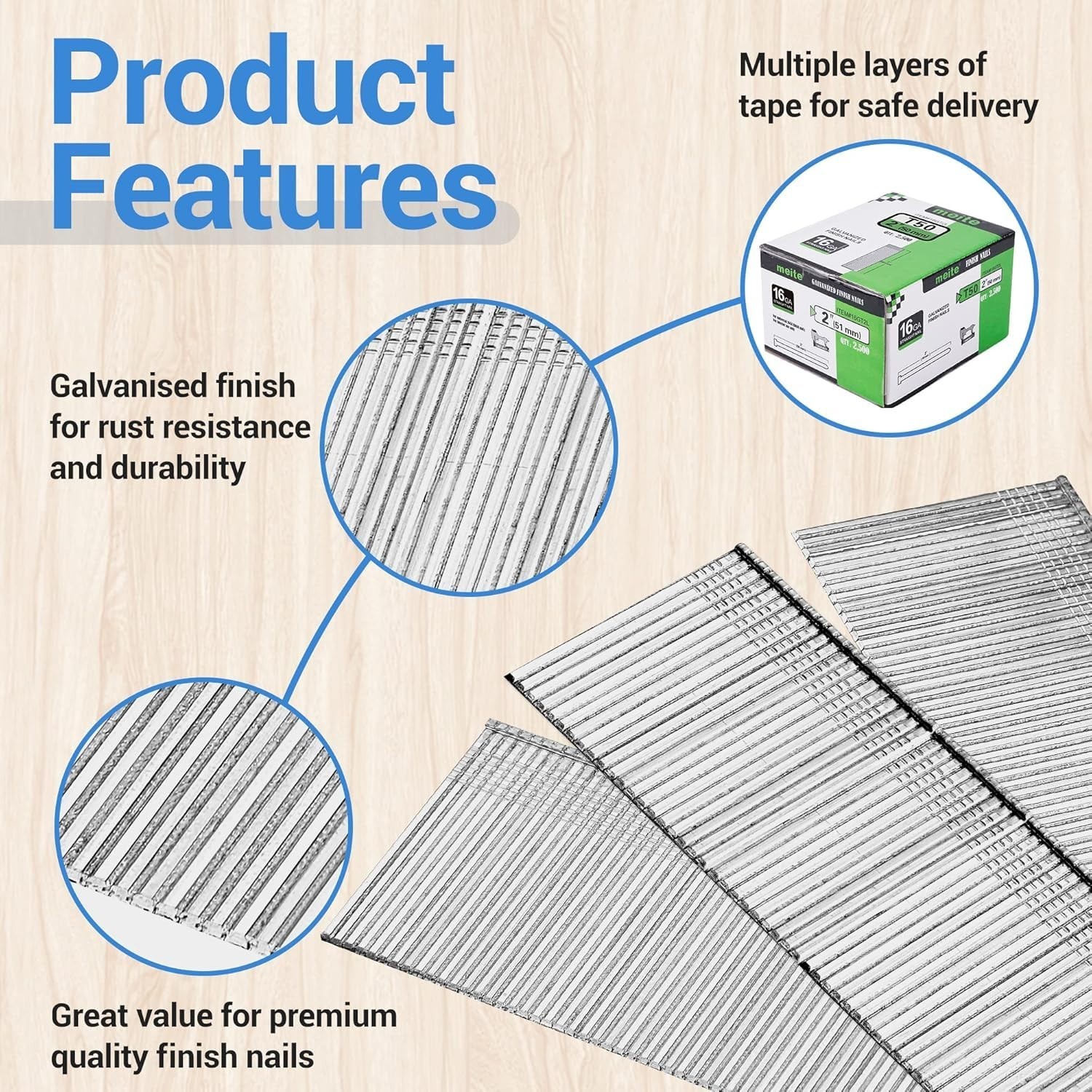 2-Inch Galvanized Finish Nails 16 Gauge 2500-Count