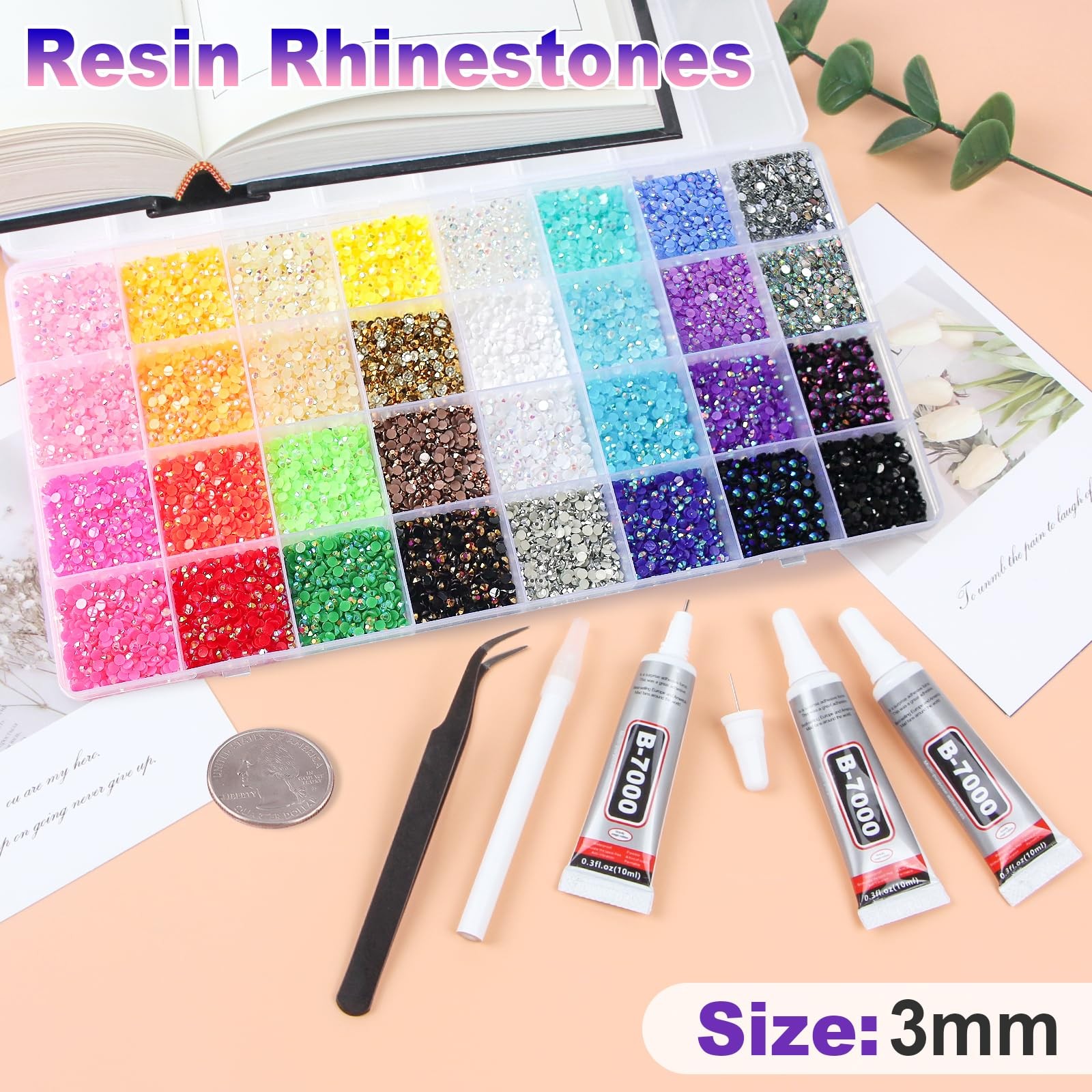42000Pcs 32 Colors Resin Jelly Rhinestones for Bedazzling, 3mm Multicolor Fla…