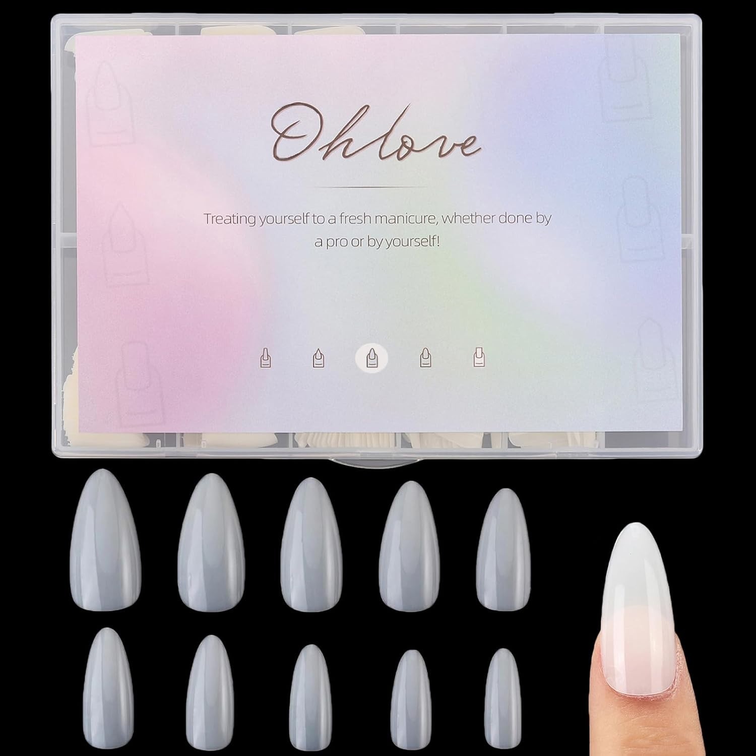 500Pcs Medium Almond Fake Nail Tips Full Cover Clear Acrylic Nails Press on N…