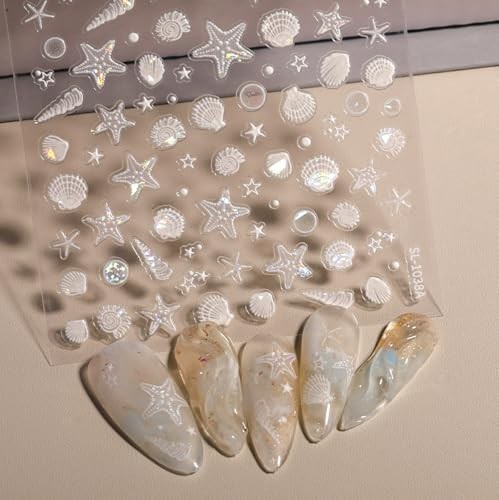 TiMi Summer Ocean Style 5D Embossed Dream Shell Starfish Jellyfish Beach Nail