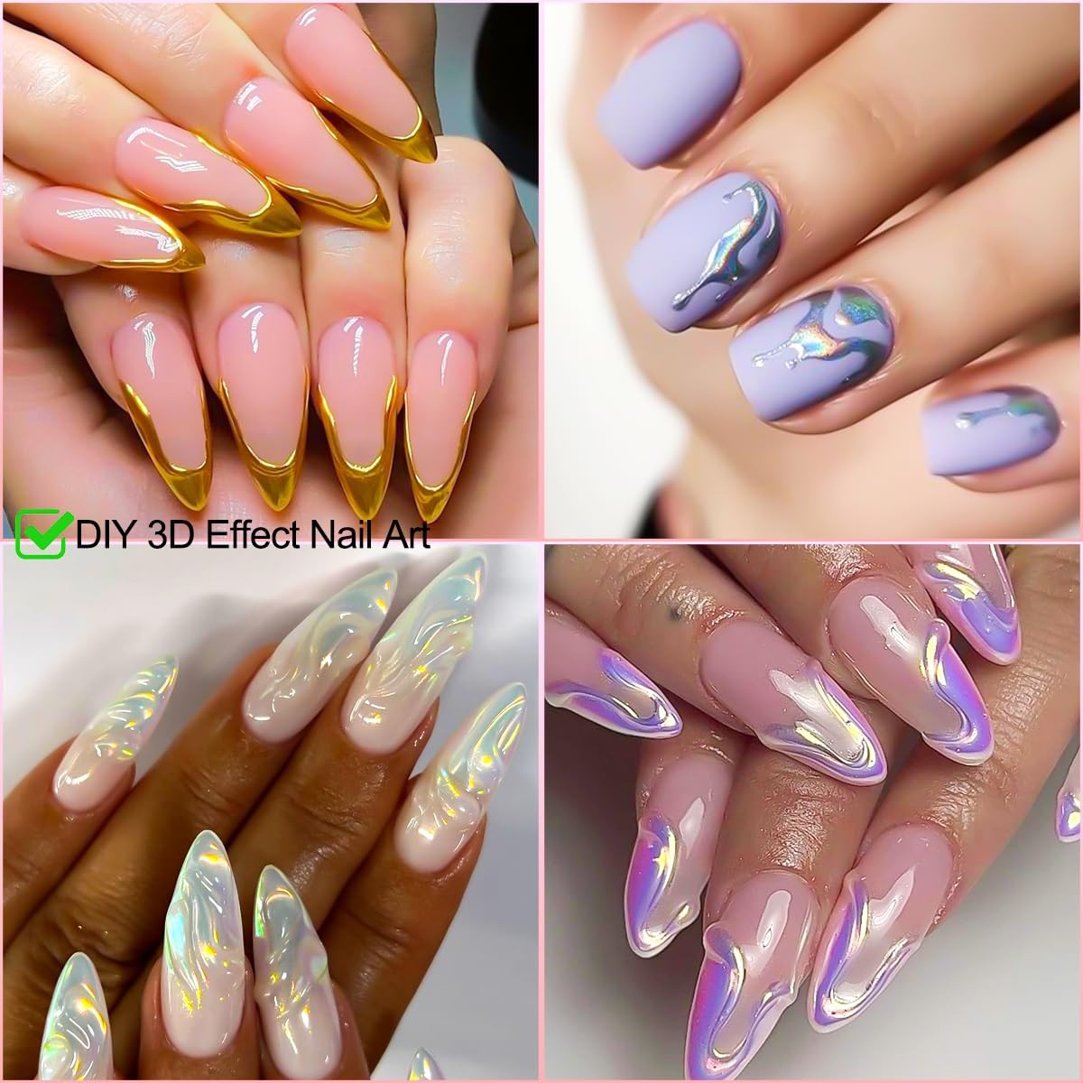 Holographic Mirror Gold Chrome Nail Powder for Gel Nails, Iridescent Aurora M…