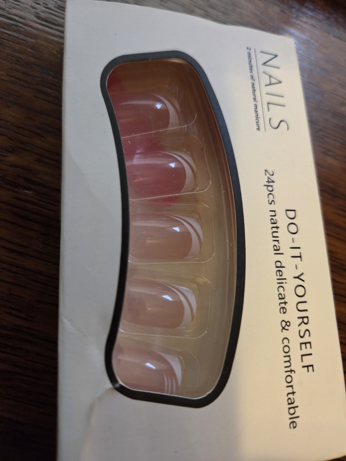 24pc pink/white swirl Glossy Finish Square Medium Fake Nails Set Women Girls NEW
