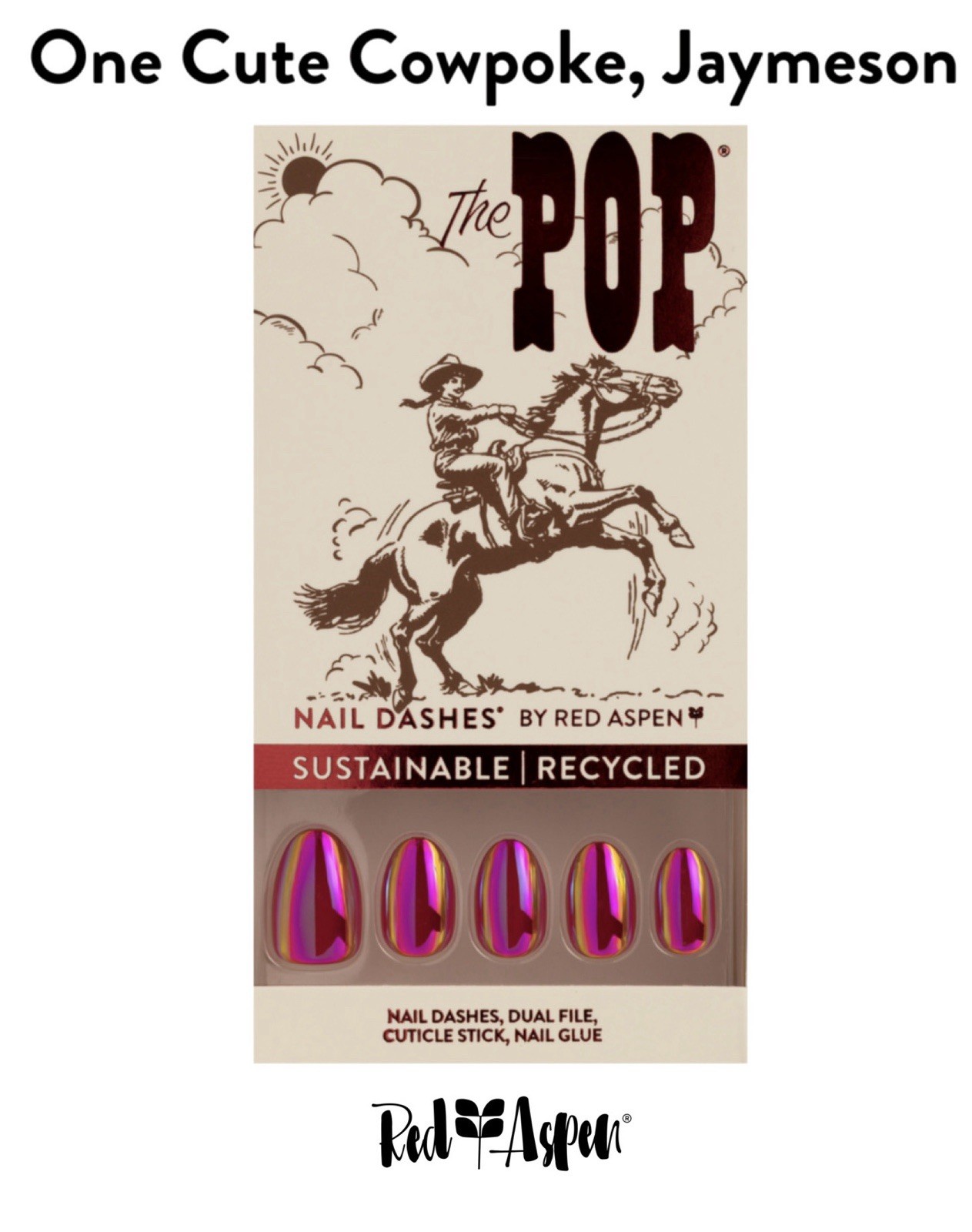Red Aspen Press On Short Almond Holographic One Cute Cowpoke, Jaymeson B6f