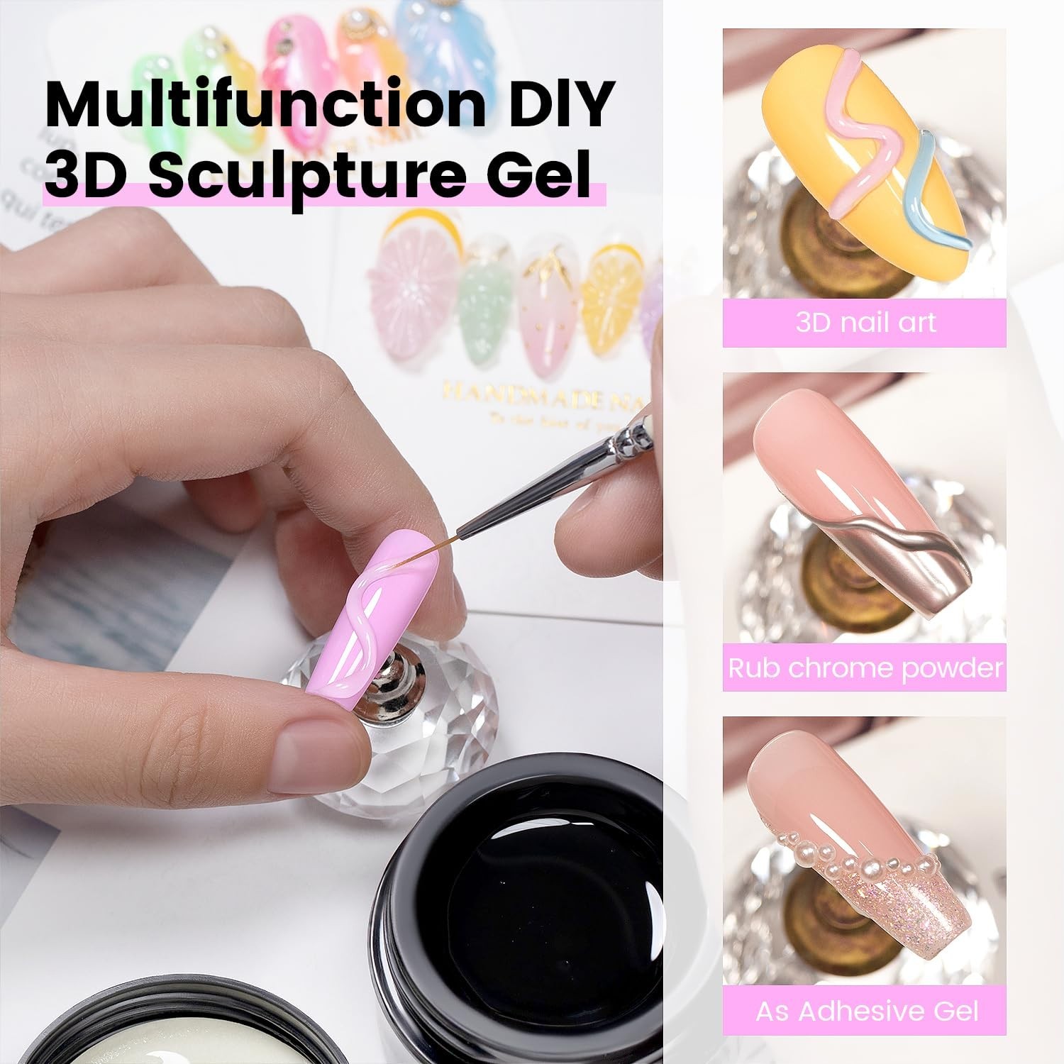 Versatile 3D Sculpting Gel – Clear Adhesive for Nail Charms & Art Design, 1.13oz