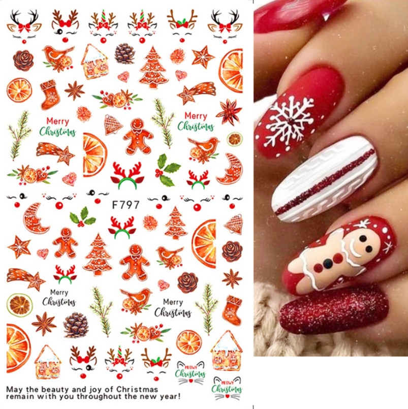 3D Nail Art Stickers Decals Christmas Snowflake Gingerbread Man Robin Holly Fern