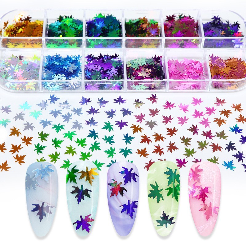 Nail Sequins Flakes Art 3D Decoration Laser Maple Leaves DIY Accessories