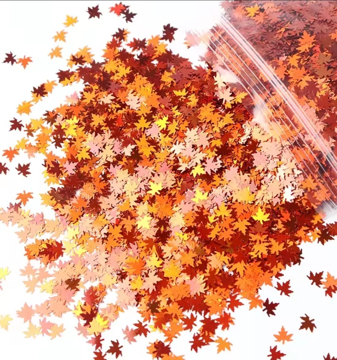 Maple Leaf Holographic Glitter Orange Color 1tsp Minibag