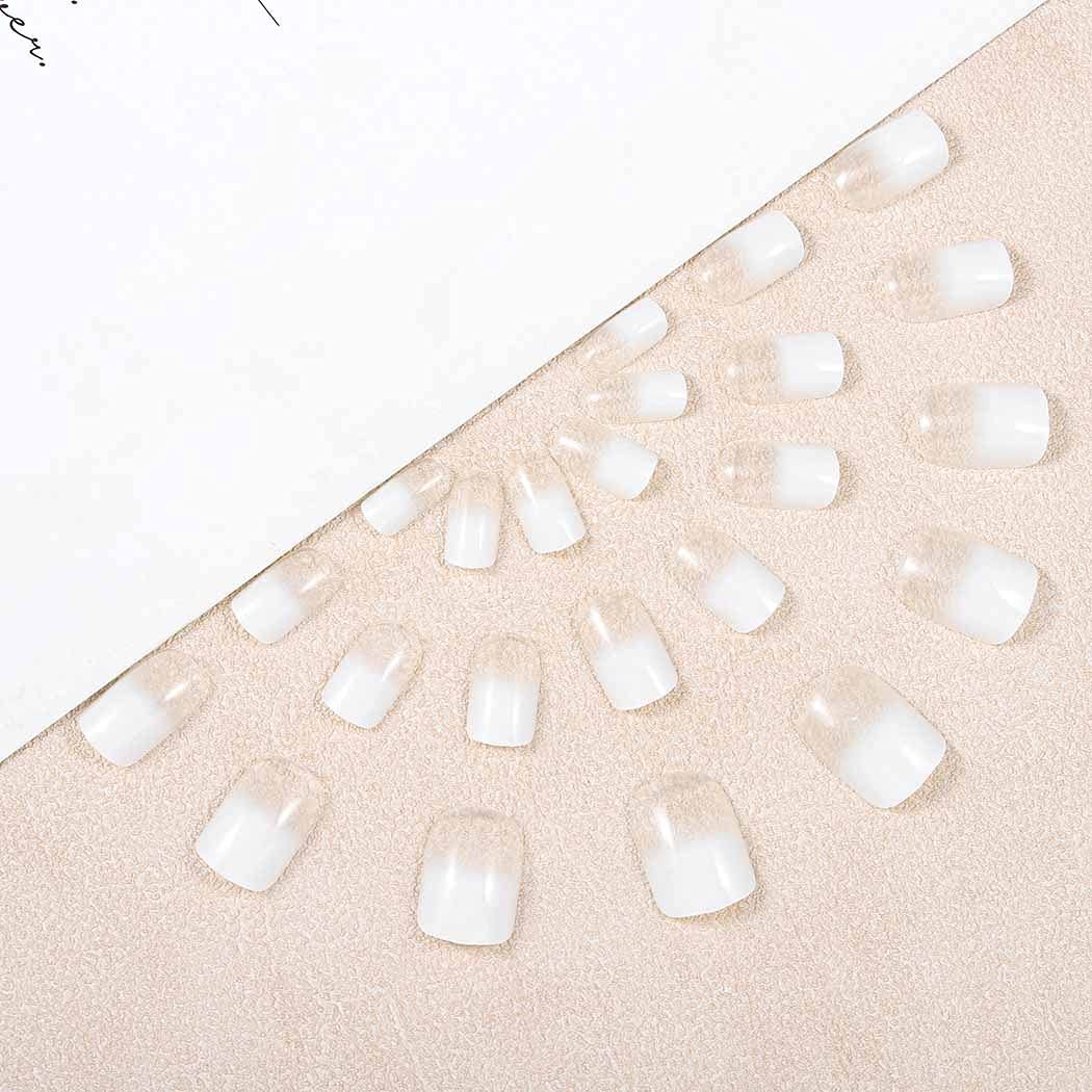 Press on Nails White Ombre Fake Nails Short Square Glossy False Nails Acrylic…