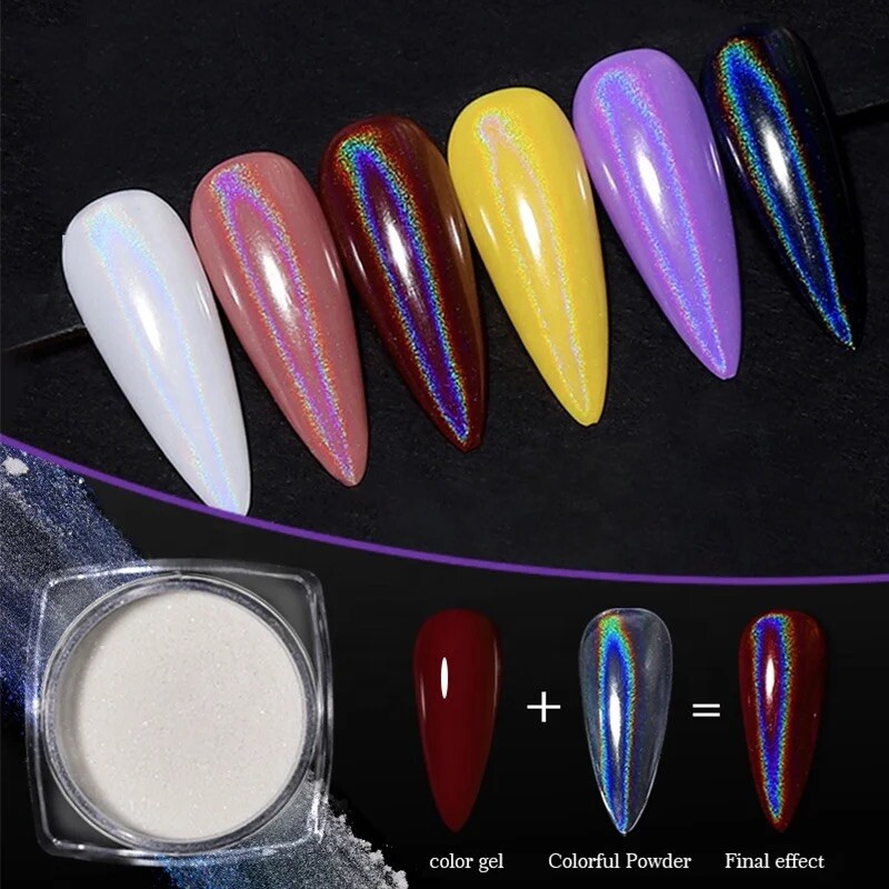3 Types Unicorn Nail Chrome Powder Pink Rainbow White Transparent Effect Nails