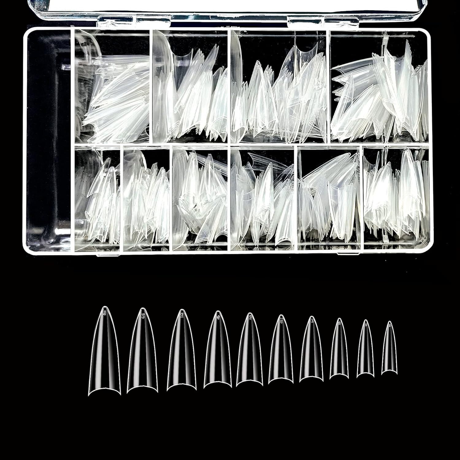 Puntas De Unas Postizas De Gel Postizas Acrilicas Clear Stiletto 500 Con Pla…