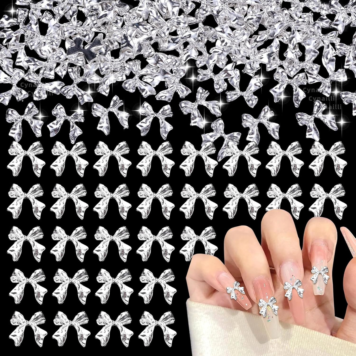 80 Pcs Gold 3D Bow Metal Nail Charm, Luxury Shiny Bows Nail Jewelry Charms for A
