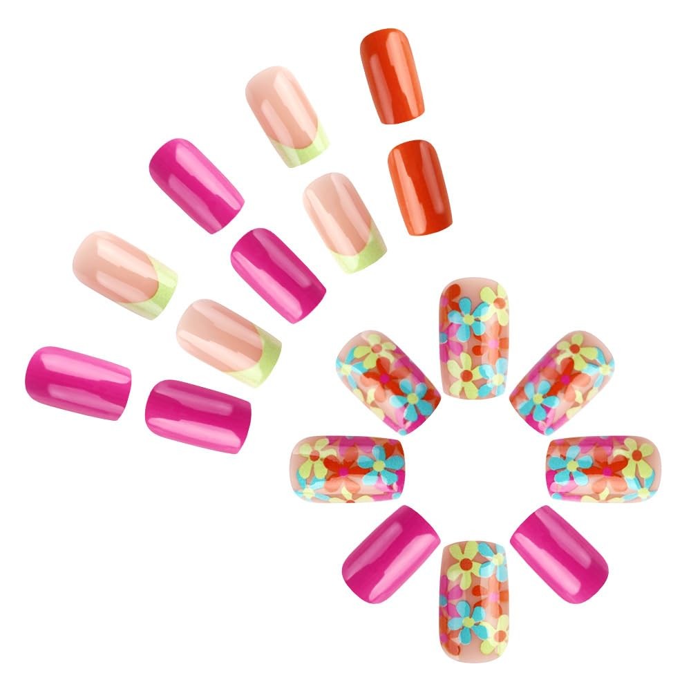 Uñas Postizas decoradas Acrílicas Falsas 24pack Colores French Flowers