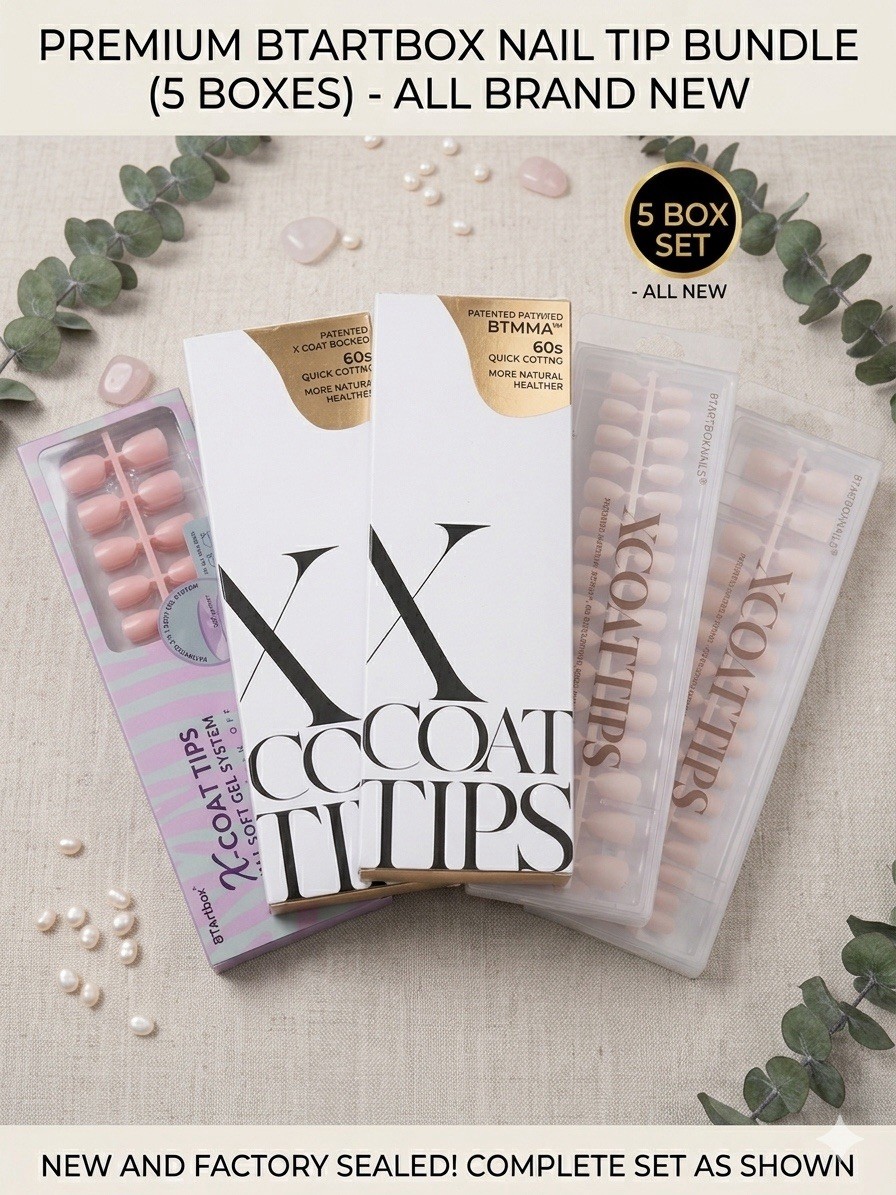 BTArtbox X-Coat Full Cover Nail Tips Natural Pink Bundle 5 Box Set