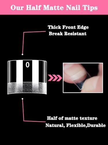 Extra Short Square Nail Tips, 240pcs Half Matte Square French Nail Tips Short