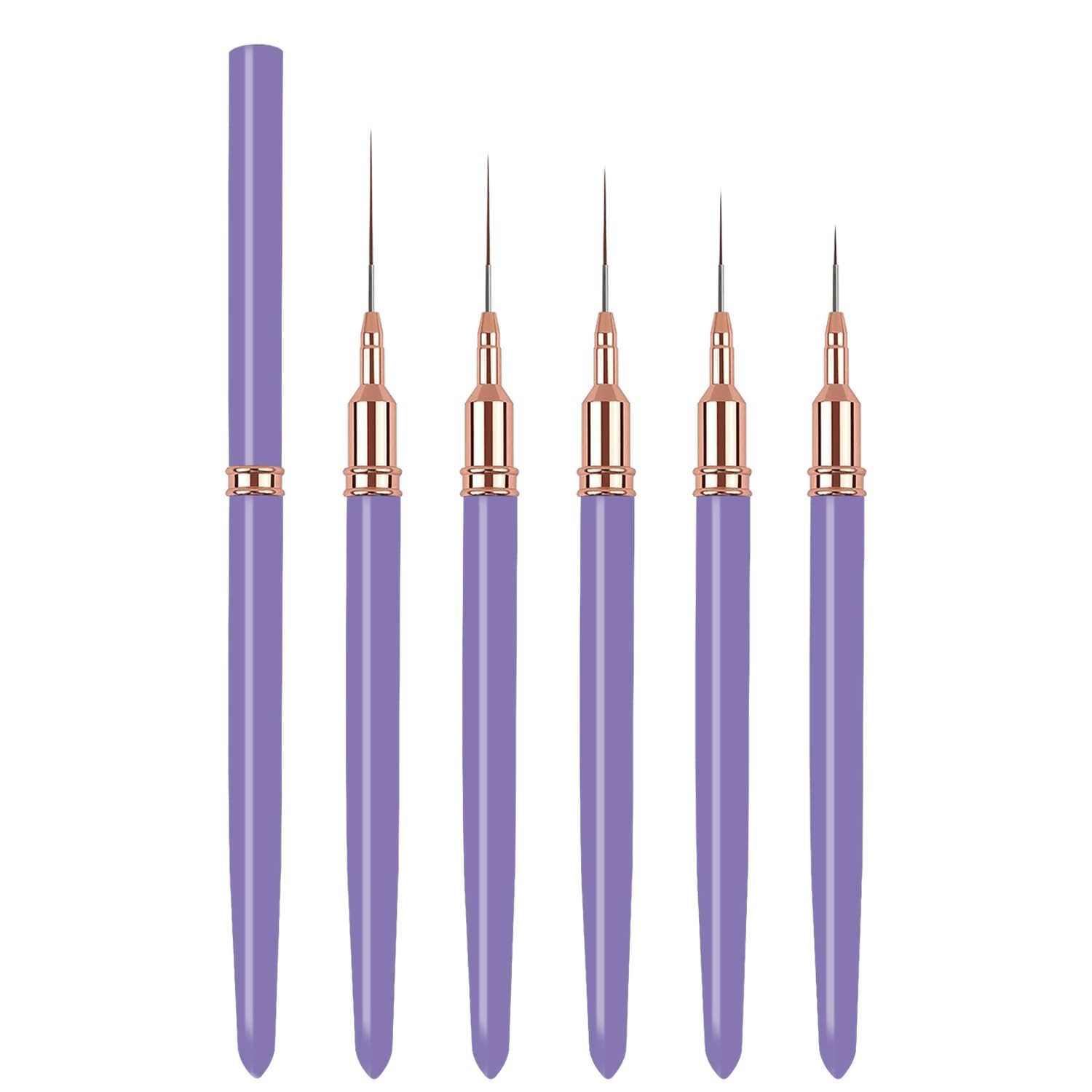 5PCS Nail Art Liner Brushes Set Fine Detail UV Gel Painting Tools Purple