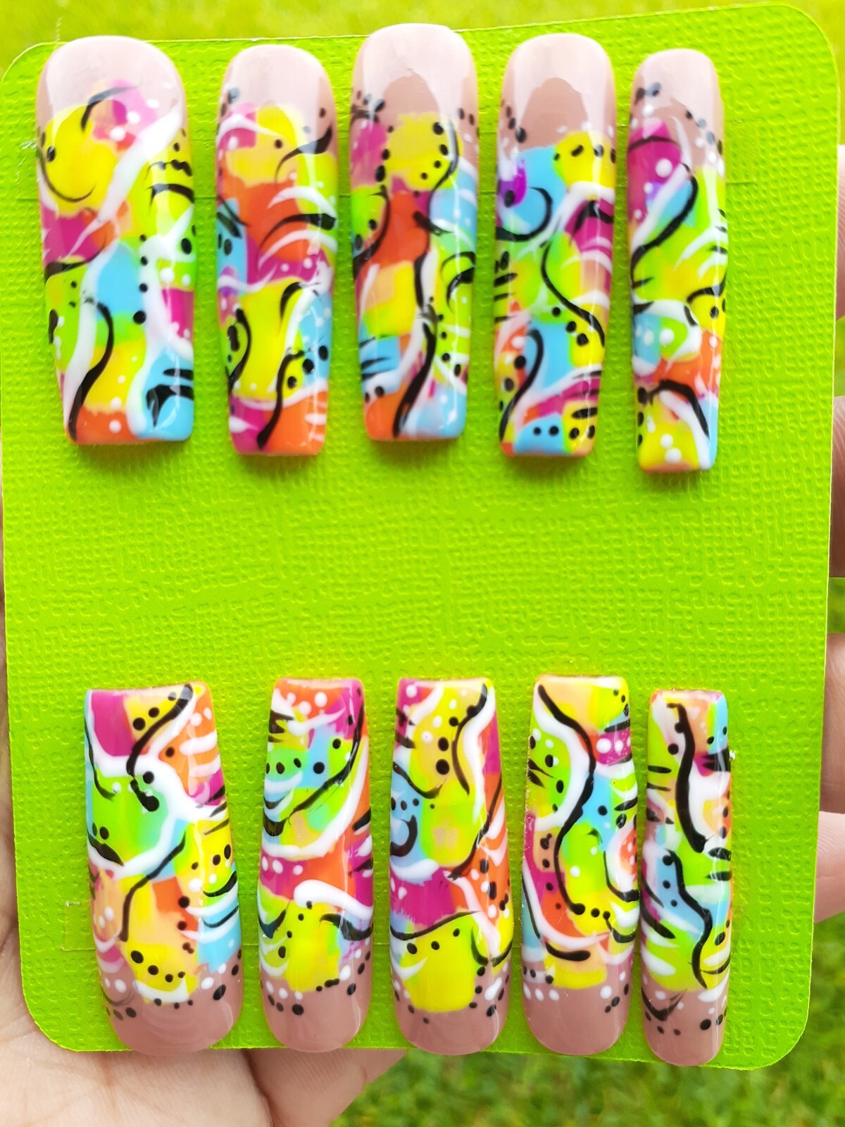 90’s Inspired Neon Long Square Press On Nails, Summer Nails, Freaknik Nails