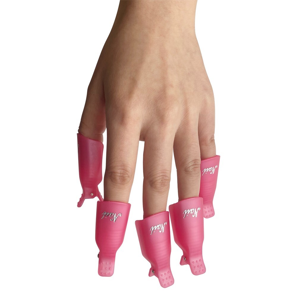 Pink Nail Removers Kit (Box of 10) Plastic Nail Gel Art Soak Off Remove Clip Cap