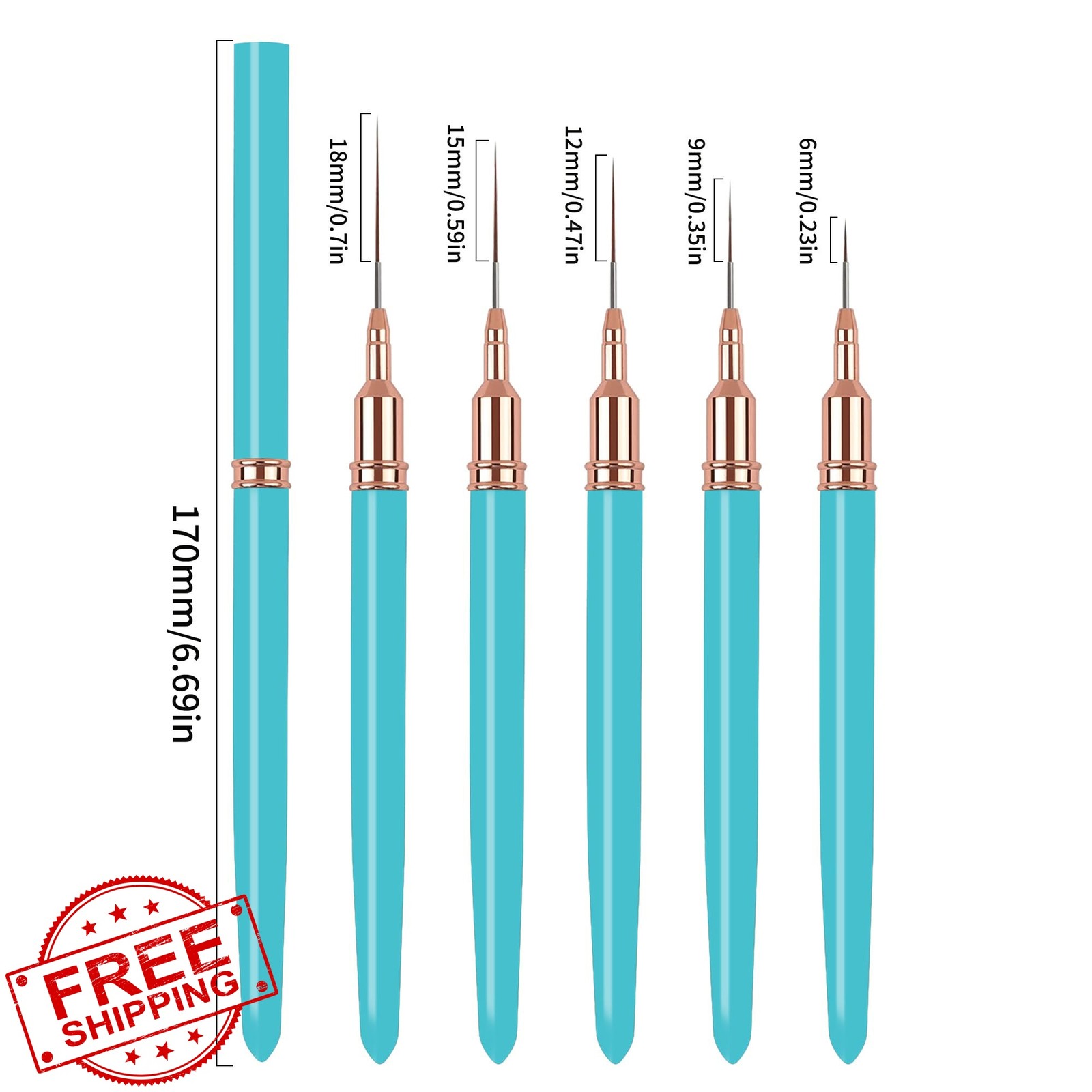 5PCS Liner Brushes for Nails, Nail Art Liner Brushes Set, 6/9/12/15/18mm Thin…