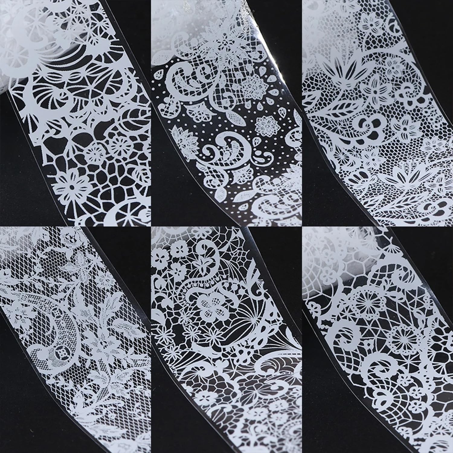 20 Rolls Lace Nail Foil White and Black Nail Transfer Foil Flower Nail Art Fo…