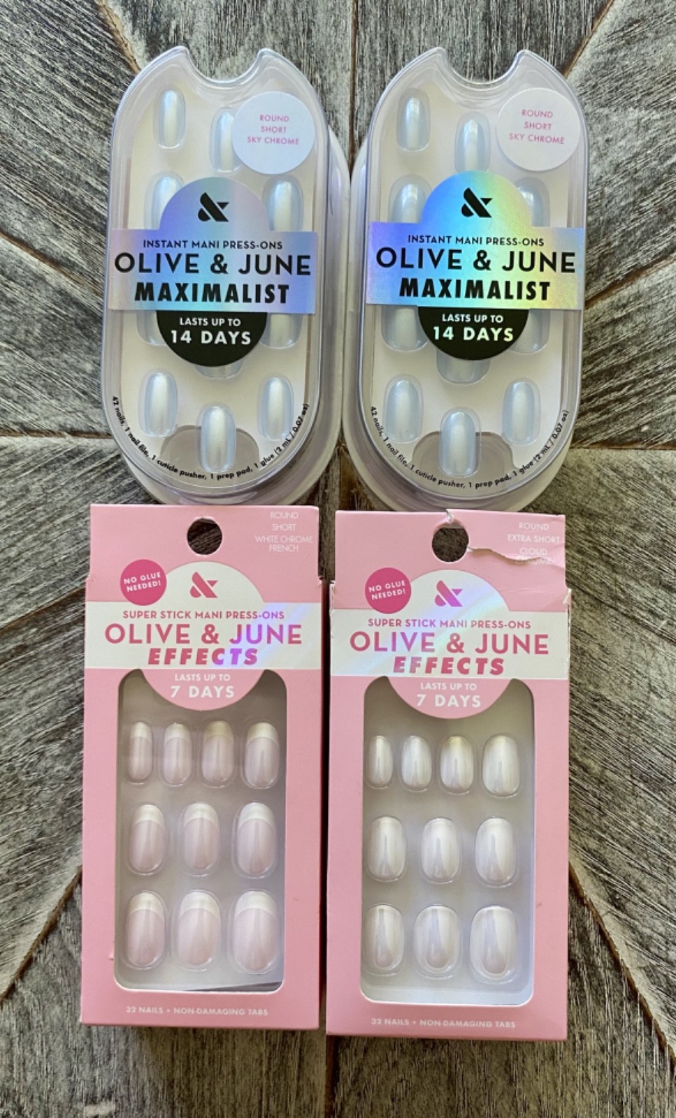 NEW! Olive & June Press-On Nails Lot of Four Pastel White Chrome FREE SHIPPING!