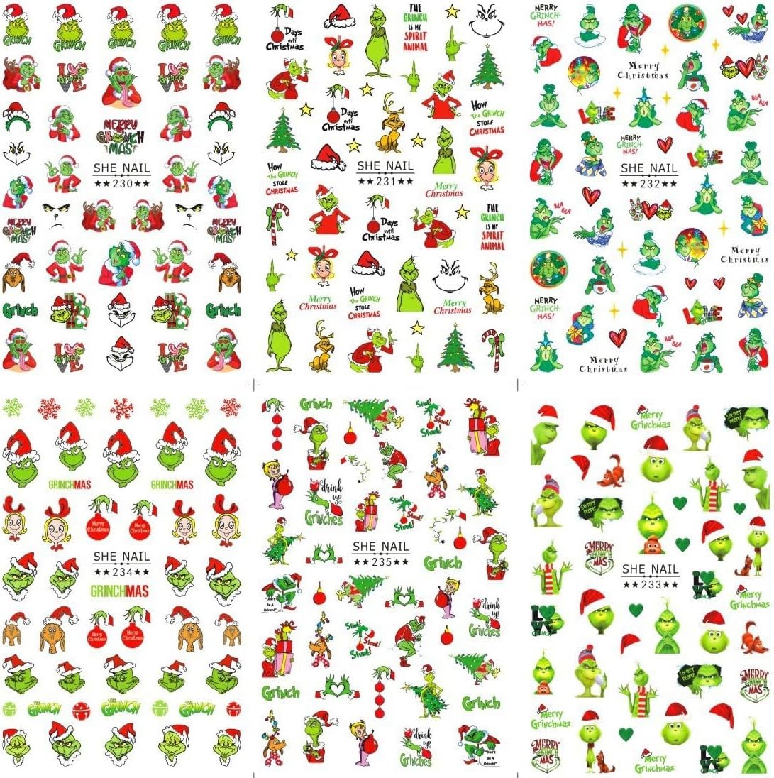 6 Sheets Christmas Nail Art Stickers – Green Small, Style A4