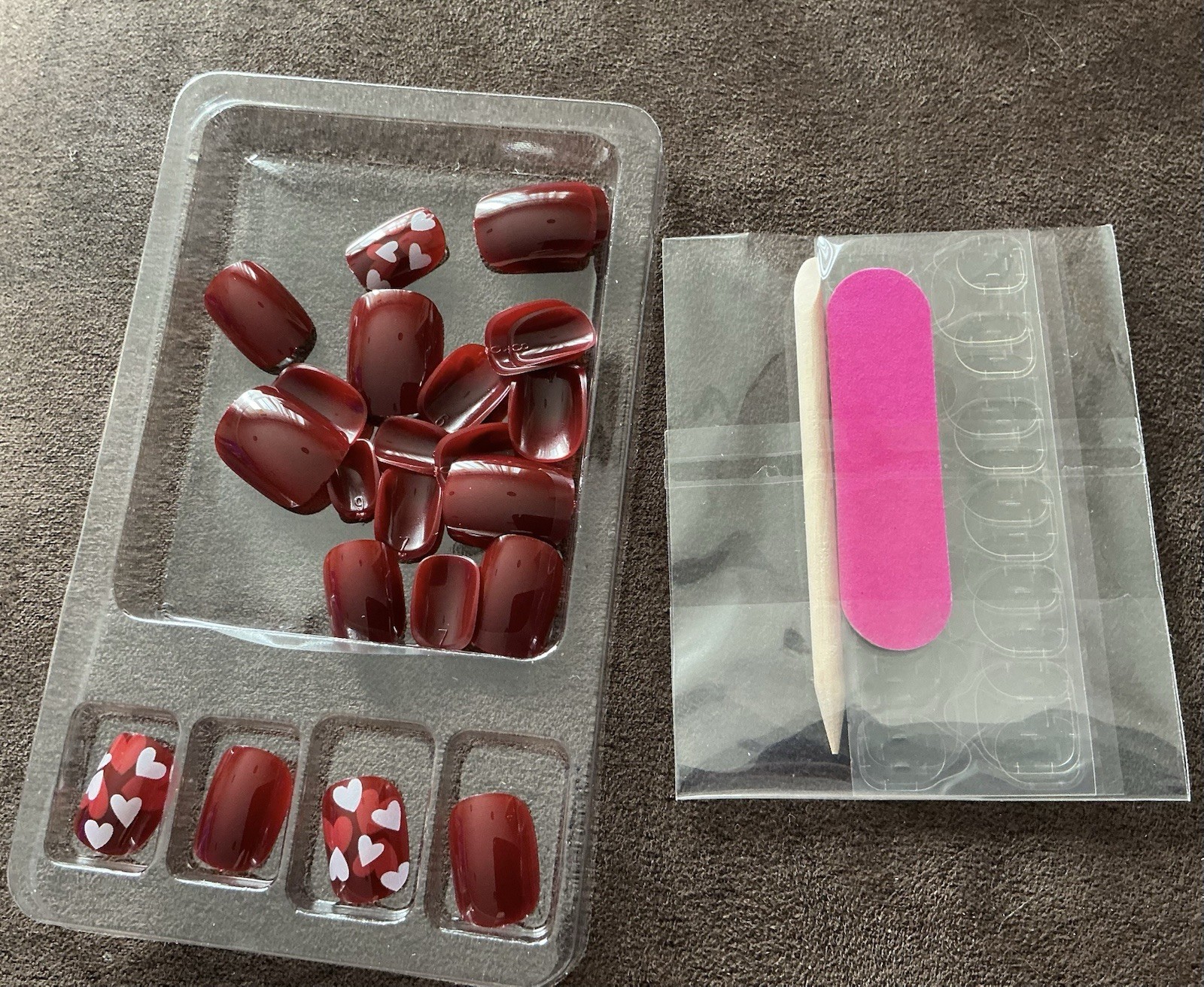 6 Sets 144 Short Square Press On Nails Valentine Hearts Pink Red Fake Nails