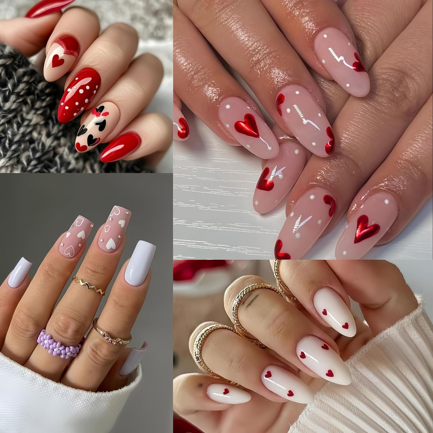 8Sheets Heart Nail Stickers Red Love Nail Decals 3D Self-Adhesive Valentine’S Da
