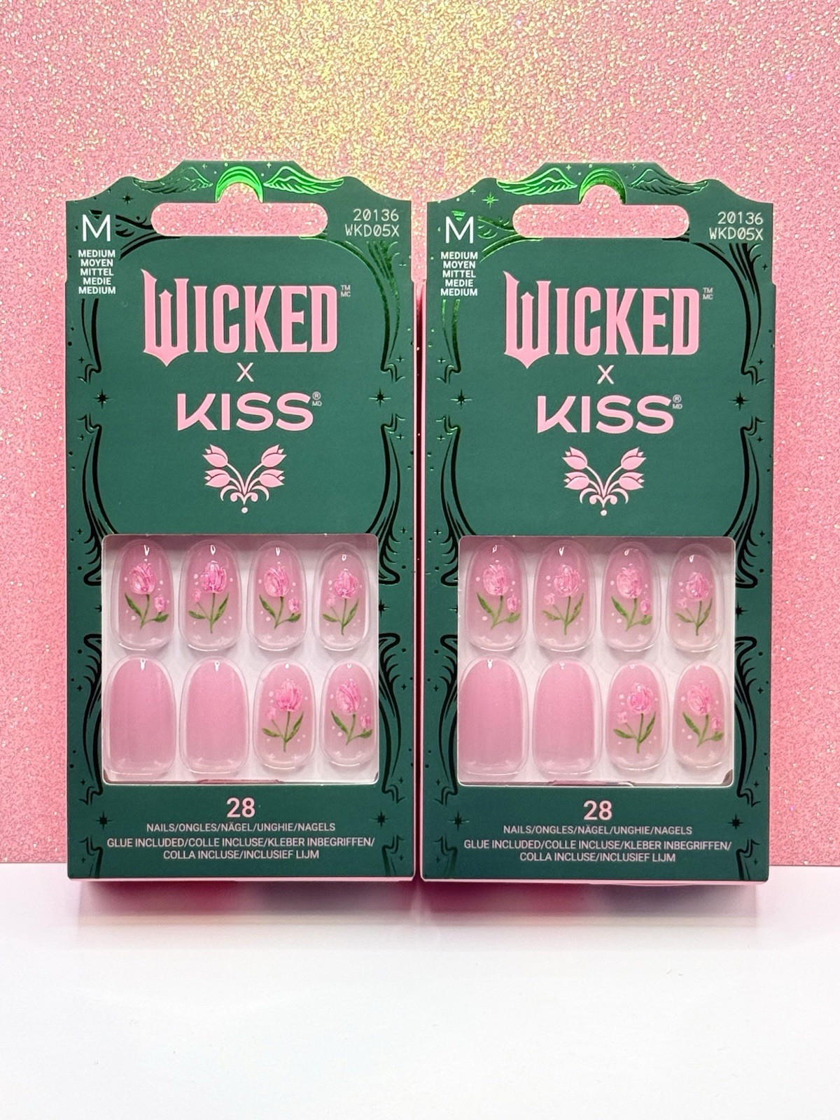 Kiss X Wicked Press-On Nails Manicure Medium Oval Tulip Pink 20136 Lot Of 2