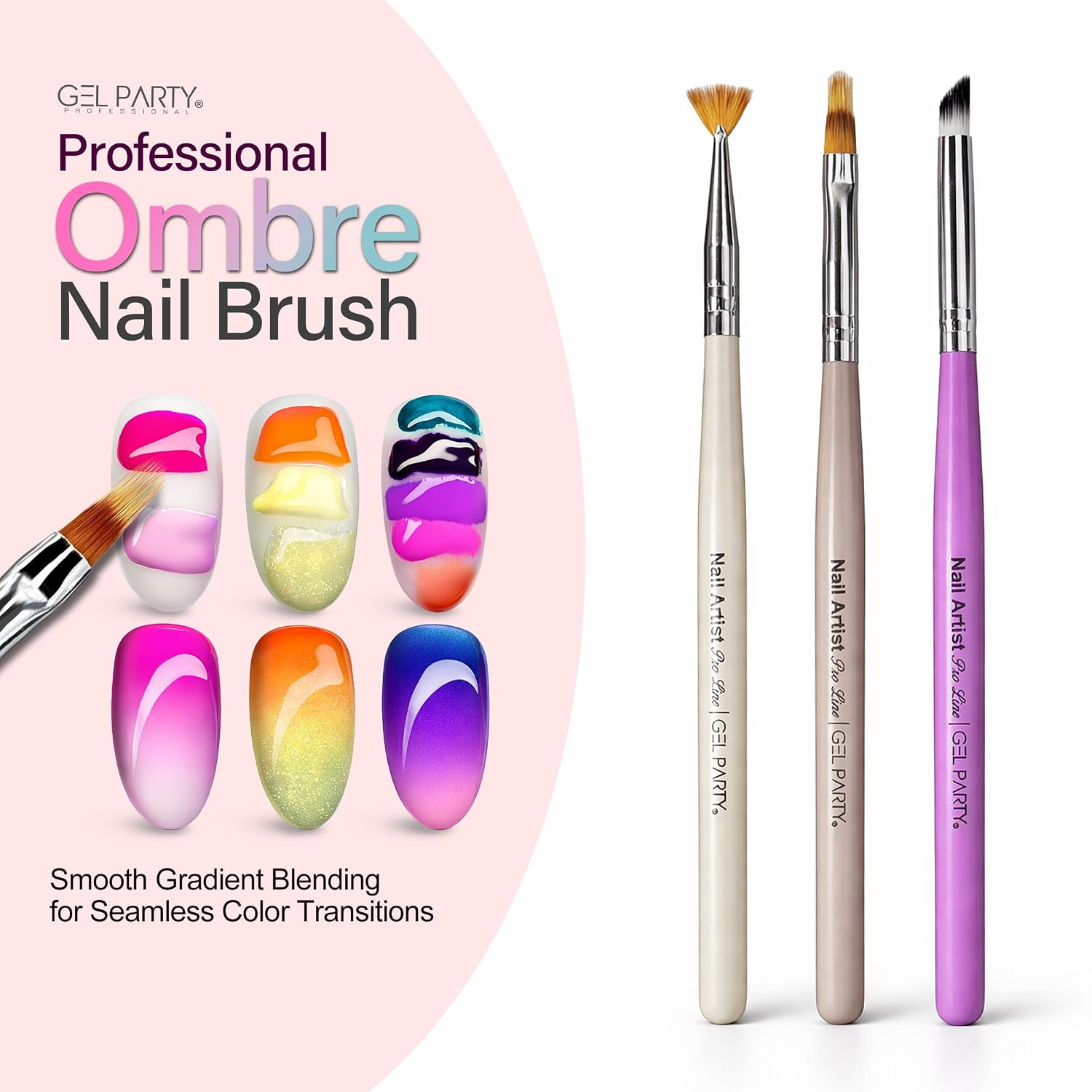 GELPARTY 21 Pcs Pastel Nail Art Brush Set for Gel Polish, Acrylic & Ombre – Prof