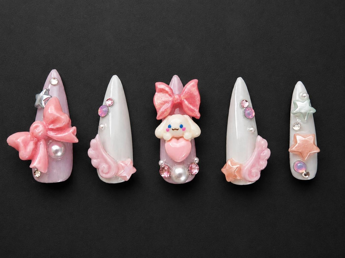 Japanese Handmade Kawaii 3D Character Press On Nails Blue & Pink Bow Nail Tips
