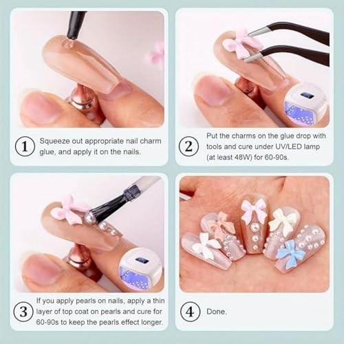 200 Pcs Bow Heart Flower Nail Charms 3D Mini Charms for Nails Art Style02