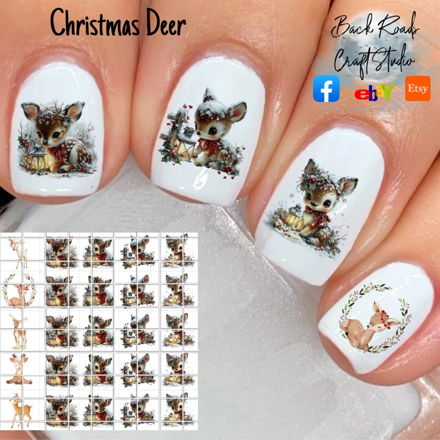 Christmas Deer Waterslide Nail Decals Set Of 50 Instructions & Bonus
